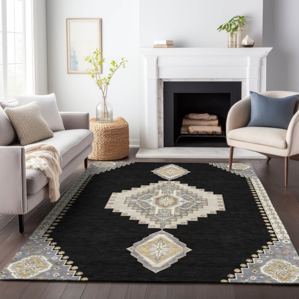 LOOMLAN Rugs Elira Black Washable Indoor-Outdoor Rug