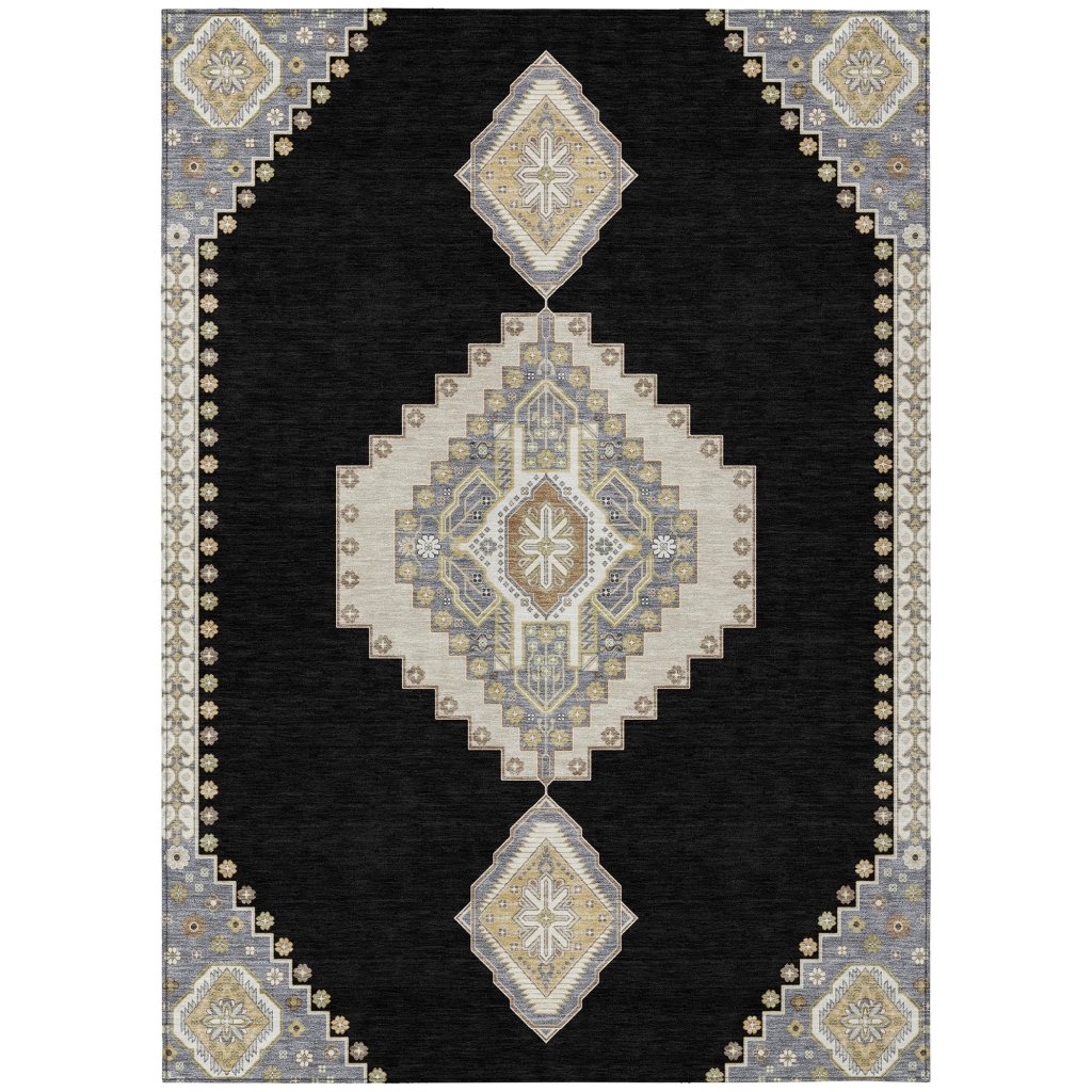 LOOMLAN Rugs Elira Black Washable Indoor-Outdoor Rug