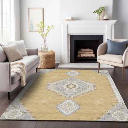 LOOMLAN Rugs Elira Gold Washable Indoor-Outdoor Rug