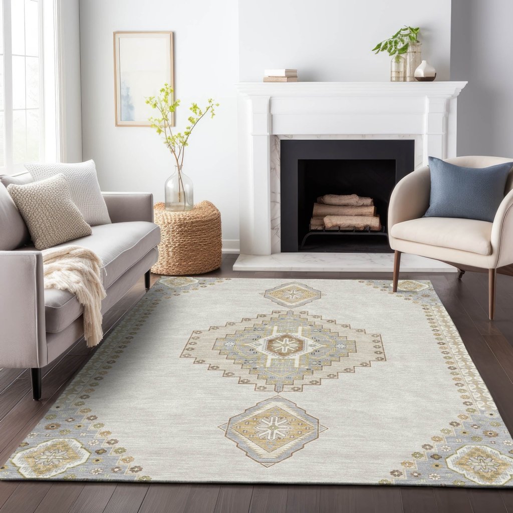 LOOMLAN Rugs Elira Ivory Washable Indoor-Outdoor Rug