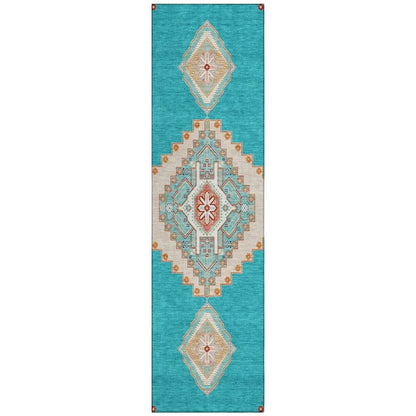 LOOMLAN Rugs Elira Teal Washable Indoor-Outdoor Rug