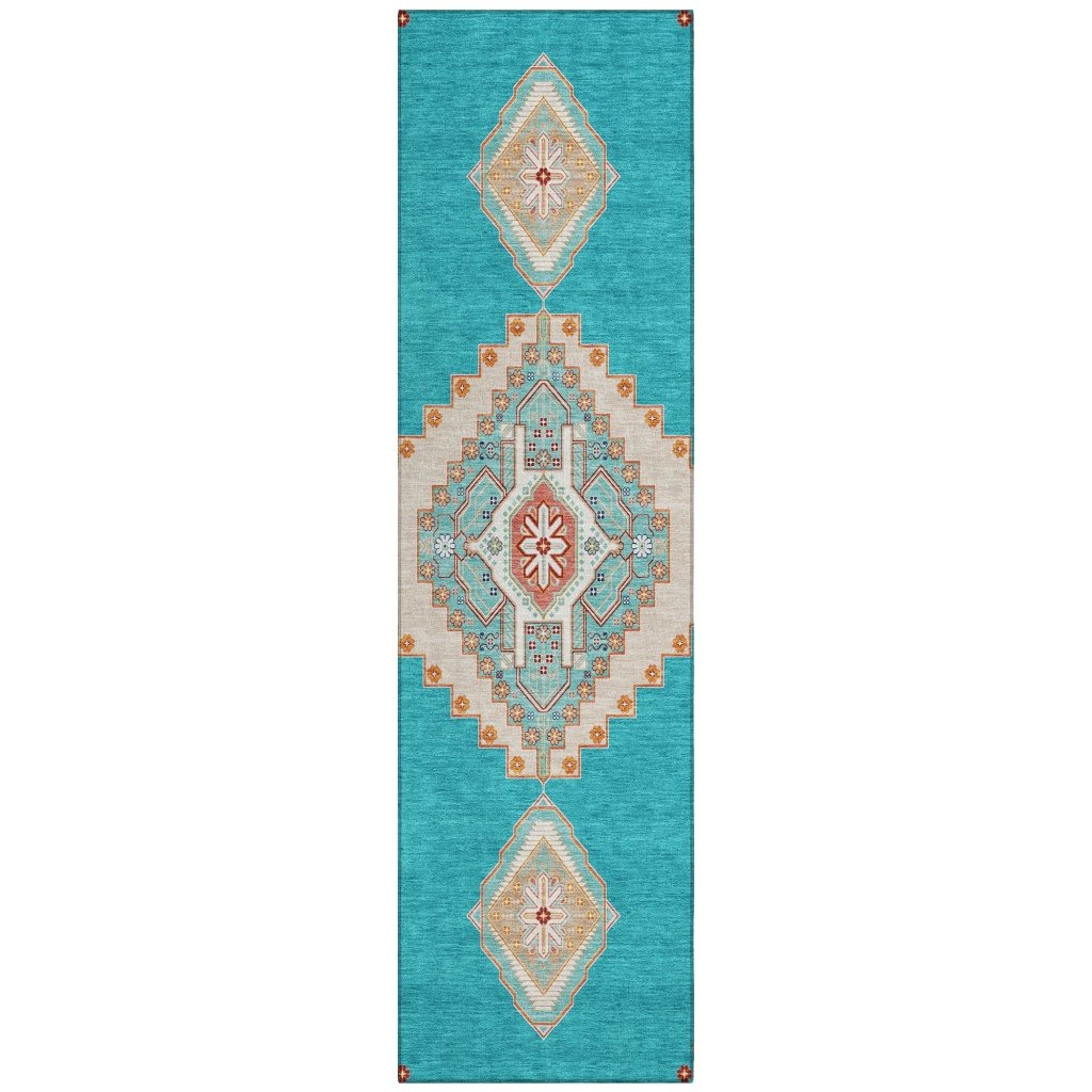 LOOMLAN Rugs Elira Teal Washable Indoor-Outdoor Rug