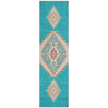 LOOMLAN Rugs Elira Teal Washable Indoor-Outdoor Rug