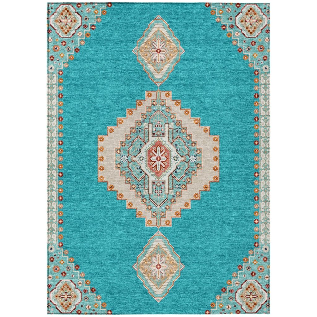 LOOMLAN Rugs Elira Teal Washable Indoor-Outdoor Rug