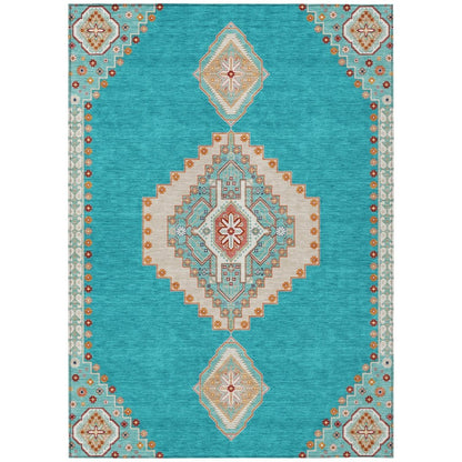 LOOMLAN Rugs Elira Teal Washable Indoor-Outdoor Rug
