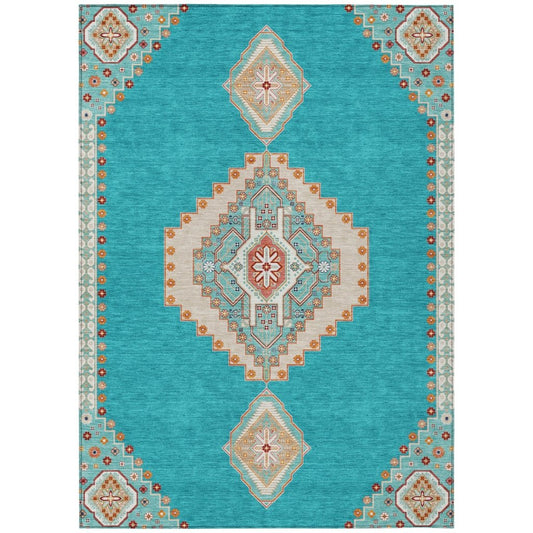 LOOMLAN Rugs Elira Teal Washable Indoor-Outdoor Rug