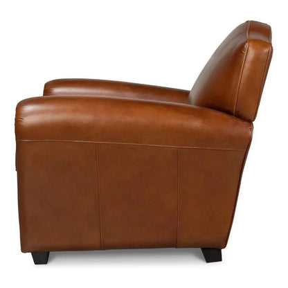 Elite French Brown Leather Club Chair - LOOMLAN - Sarreid - Club Chairs