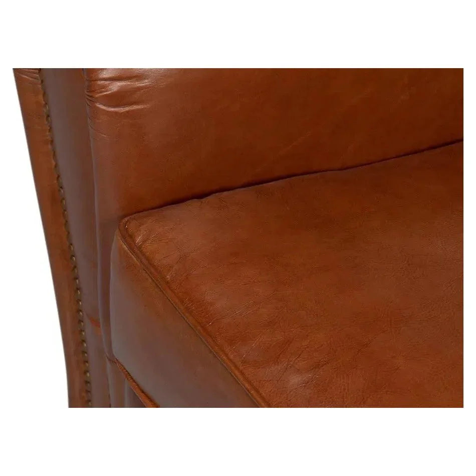 Elite French Brown Leather Club Chair - LOOMLAN - Sarreid - Club Chairs
