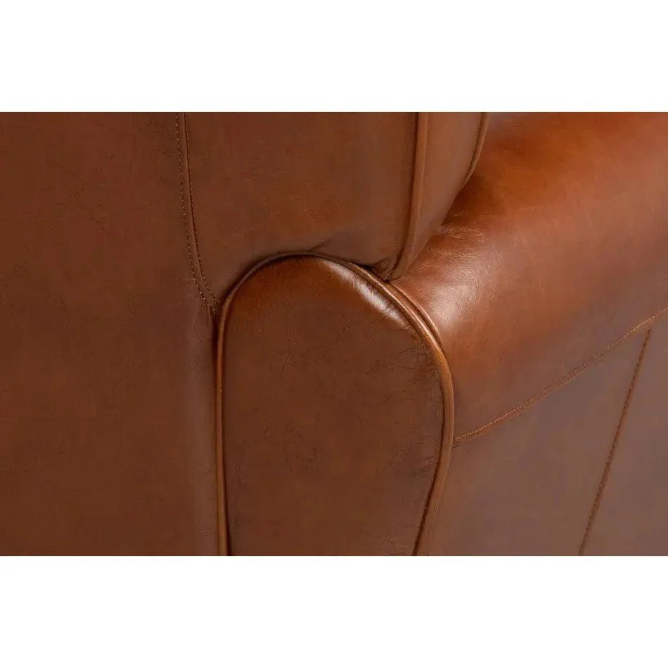 Elite French Brown Leather Club Chair - LOOMLAN - Sarreid - Club Chairs