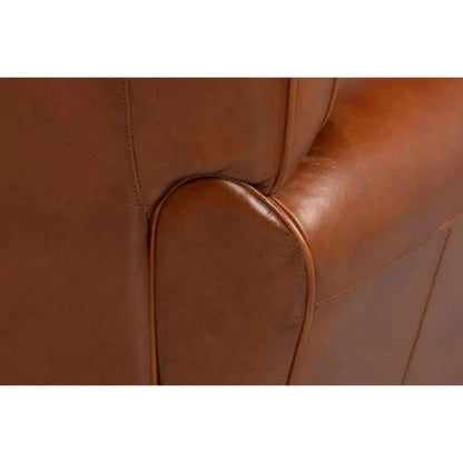Elite French Brown Leather Club Chair - LOOMLAN - Sarreid - Club Chairs
