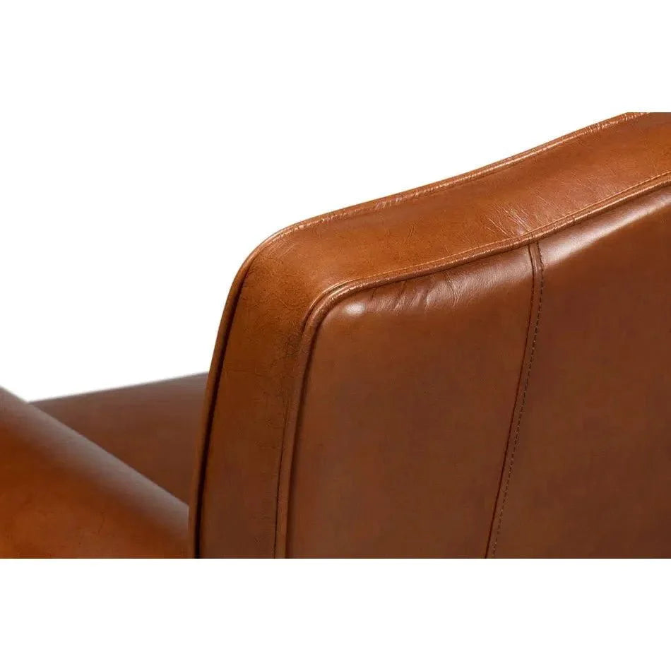 Elite French Brown Leather Club Chair - LOOMLAN - Sarreid - Club Chairs