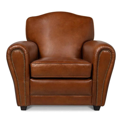 Elite French Brown Leather Club Chair - LOOMLAN - Sarreid - Club Chairs