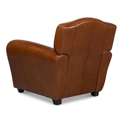 Elite French Brown Leather Club Chair - LOOMLAN - Sarreid - Club Chairs