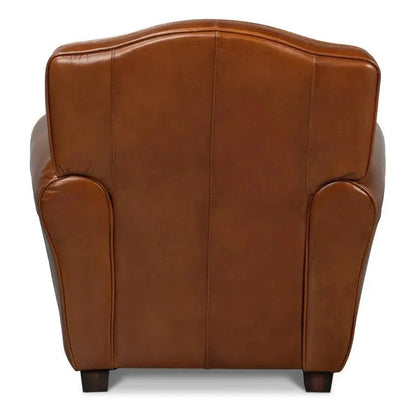 Elite French Brown Leather Club Chair - LOOMLAN - Sarreid - Club Chairs