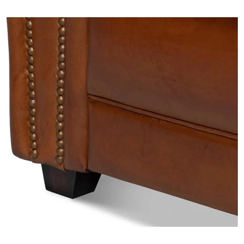 Elite French Brown Leather Club Chair - LOOMLAN - Sarreid - Club Chairs