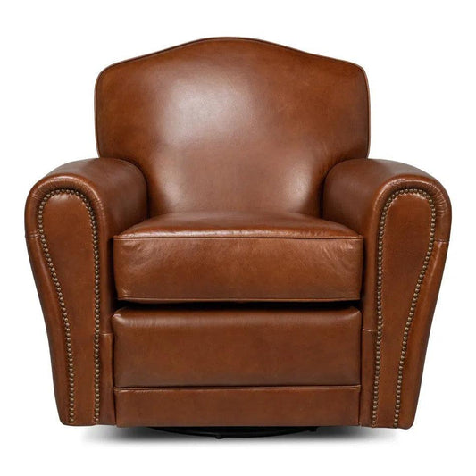 Sarreid Elite French Swivel Brown Leather Club Chair