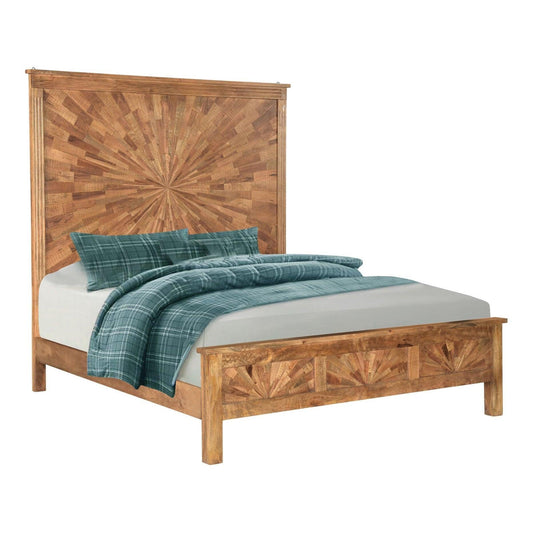 Elliott 82 inches Brown Starburst Pattern King Bed - Sideboards and Things Brand_LOOMLAN Home, Color_Natural, Features_Handmade/Handcarved, Features_Repurposed Materials, Finish_Distressed, Finish_Natural, Headboard Type_Extra Tall, Hinges, Materials_Reclaimed Wood, Product Type_Panel Bed, Wood Species_Acacia