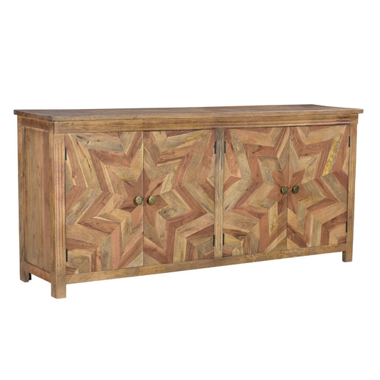 Elliott 84 inches Brown Chevron Pattern Sideboard - Sideboards and Things Brand_LOOMLAN Home, Color_Natural, Features_Handmade/Handcarved, Features_Repurposed Materials, Finish_Distressed, Finish_Natural, Hinges, Materials_Reclaimed Wood, Materials_Wood, Shelf Material_Wood, Width_80-90, Wood Species_Acacia
