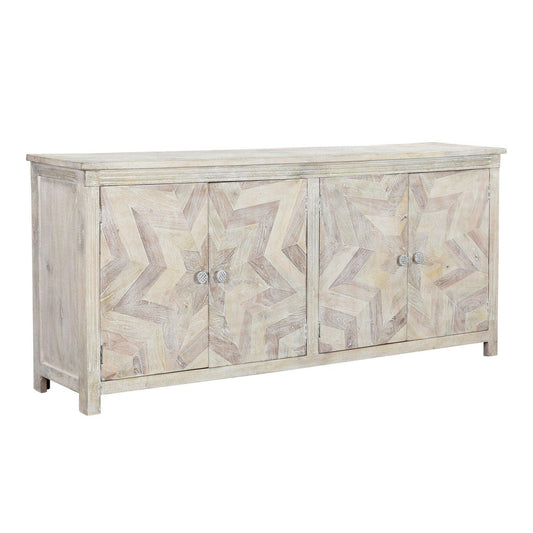 Elliott 84 inches White Chevron Pattern Sideboard - Sideboards and Things Brand_LOOMLAN Home, Color_White, Features_Handmade/Handcarved, Features_Repurposed Materials, Finish_Distressed, Finish_Whitewashed, Hinges, Materials_Reclaimed Wood, Materials_Wood, Shelf Material_Wood, Width_80-90, Wood Species_Acacia