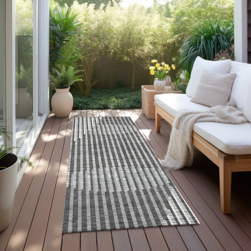 LOOMLAN Rugs Elowen Charcoal Washable Indoor-Outdoor Rug