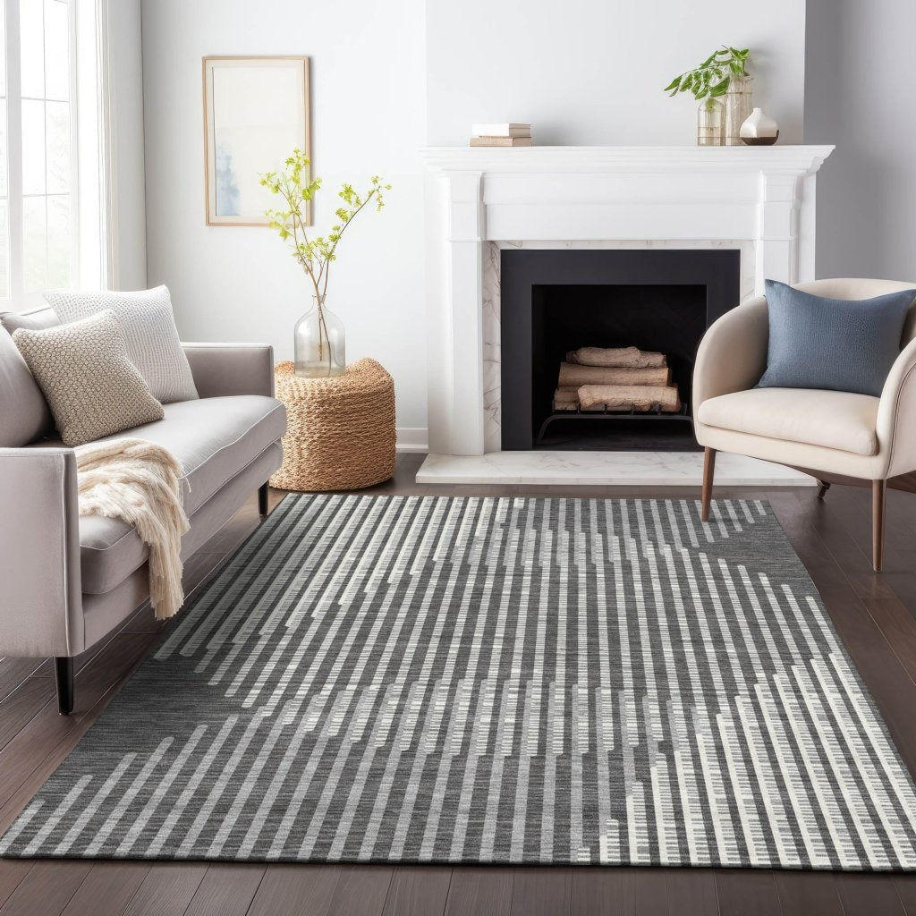 LOOMLAN Rugs Elowen Charcoal Washable Indoor-Outdoor Rug