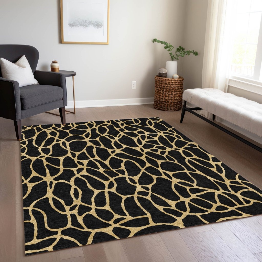 LOOMLAN Rugs Elowira Black Washable Indoor-Outdoor Rug