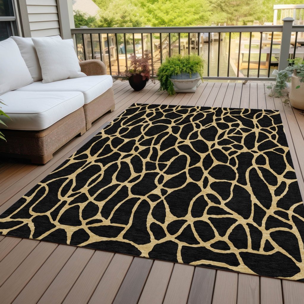 LOOMLAN Rugs Elowira Black Washable Indoor-Outdoor Rug