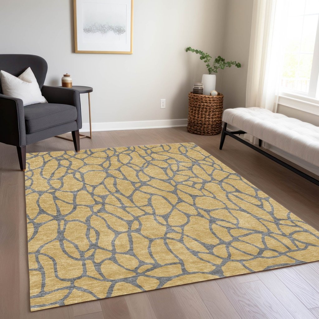LOOMLAN Rugs Elowira Gold Washable Indoor-Outdoor Rug