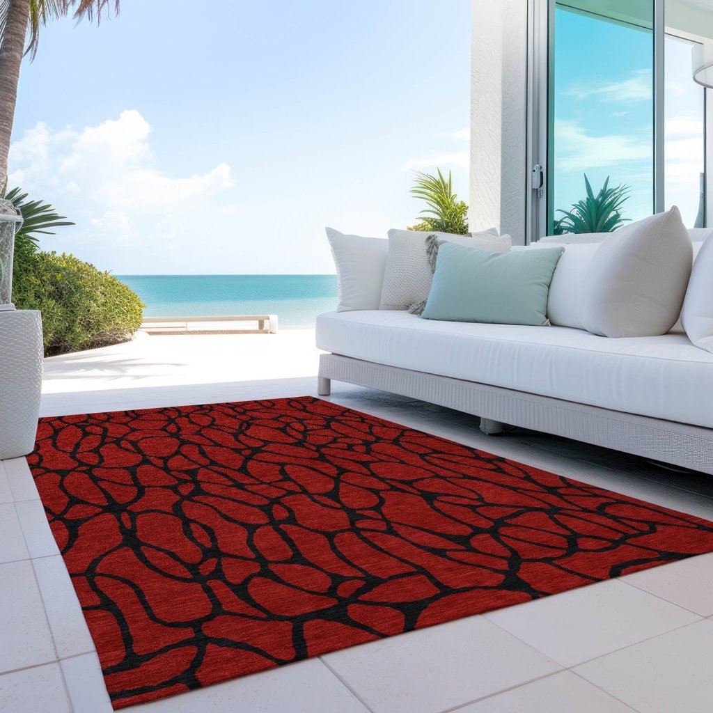 LOOMLAN Rugs Elowira Red Washable Indoor-Outdoor Rug