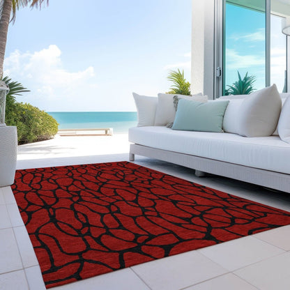 LOOMLAN Rugs Elowira Red Washable Indoor-Outdoor Rug