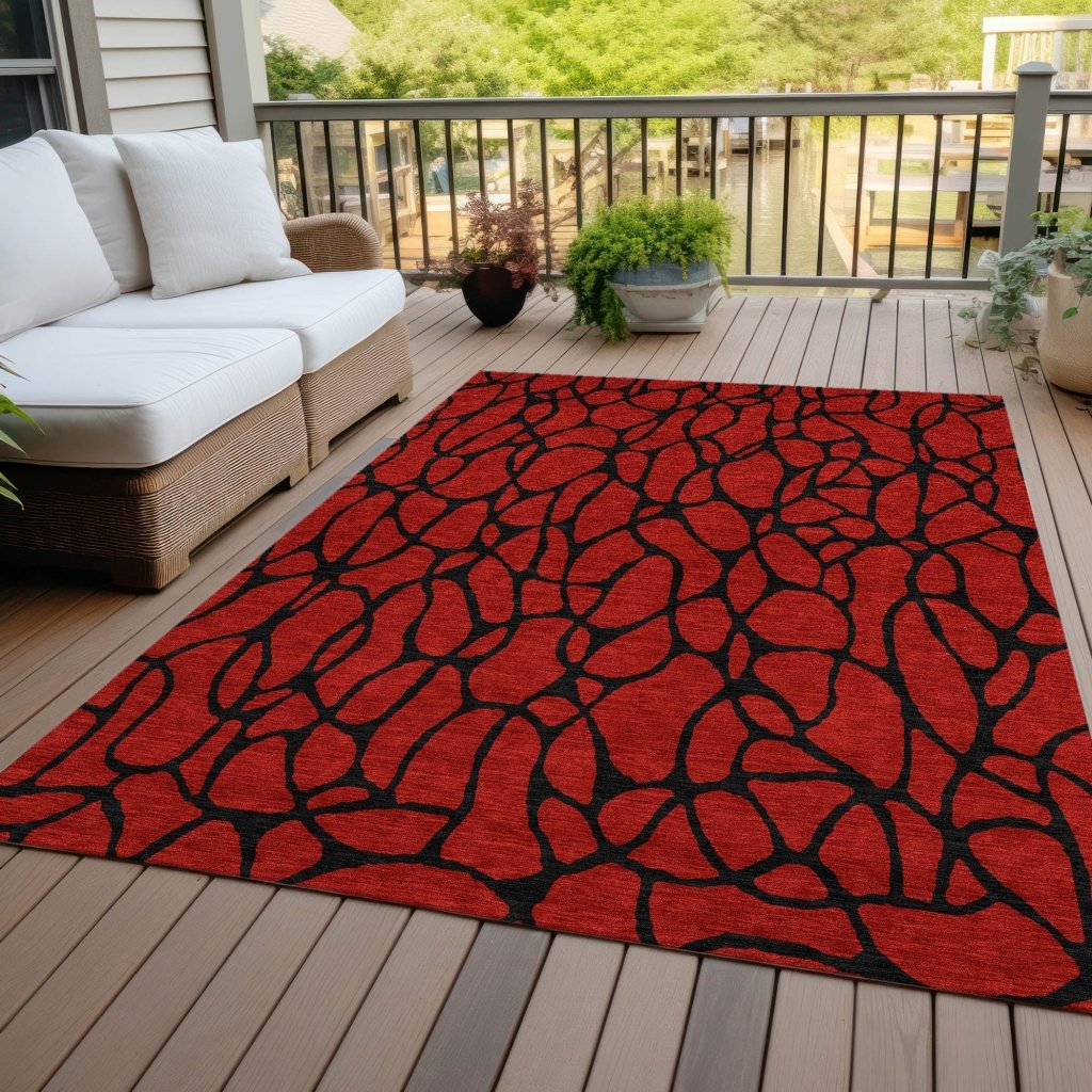 LOOMLAN Rugs Elowira Red Washable Indoor-Outdoor Rug