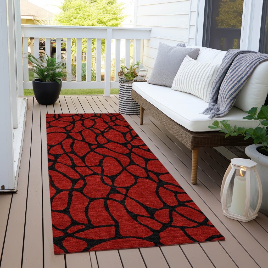 LOOMLAN Rugs Elowira Red Washable Indoor-Outdoor Rug