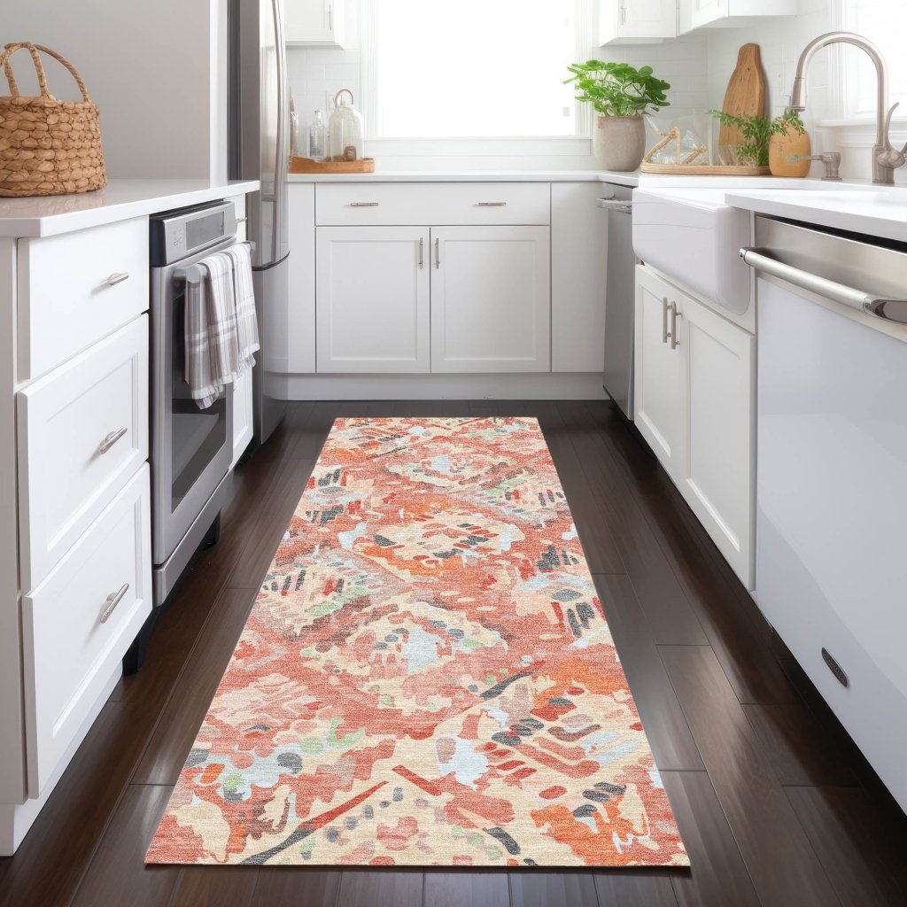 LOOMLAN Rugs Elyndra Orange Washable Indoor-Outdoor Rug