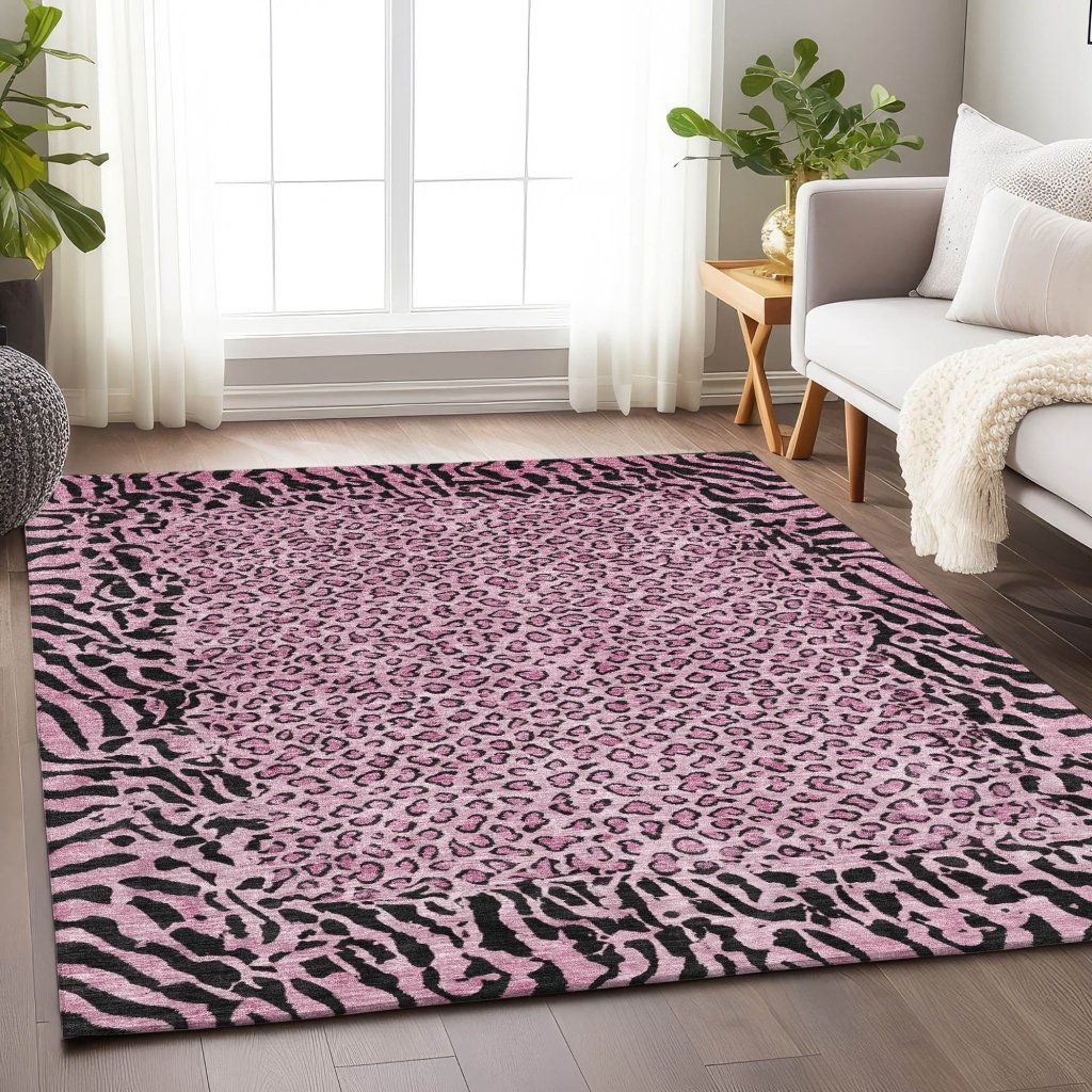 LOOMLAN Rugs Elyvia Pink Washable Indoor-Outdoor Rug