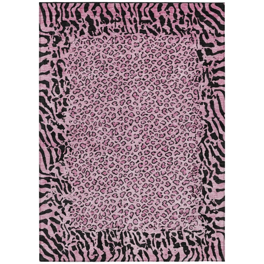 LOOMLAN Rugs Elyvia Pink Washable Indoor-Outdoor Rug