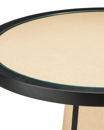 30 in. Deanna Wood and Raffia Ivory Round Entry Table