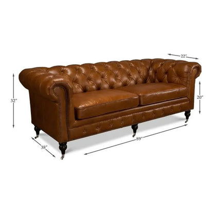 Sarreid English Chesterfield Club Sofa Cuba Brown