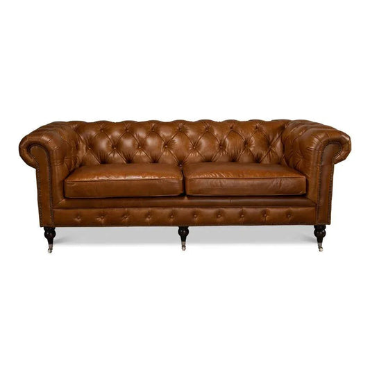 Sarreid English Chesterfield Club Sofa Cuba Brown