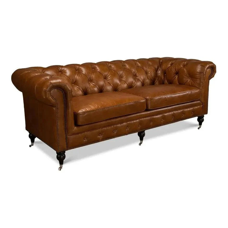 Sarreid English Chesterfield Club Sofa Cuba Brown