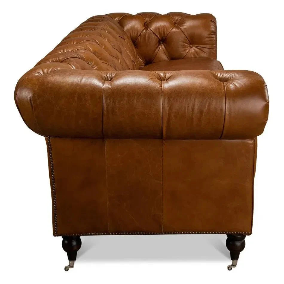 Sarreid English Chesterfield Club Sofa Cuba Brown