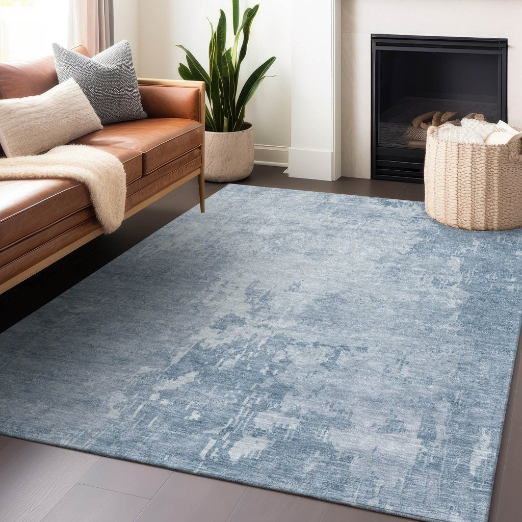 LOOMLAN Rugs Enoa Blue Washable Indoor-Outdoor Rug
