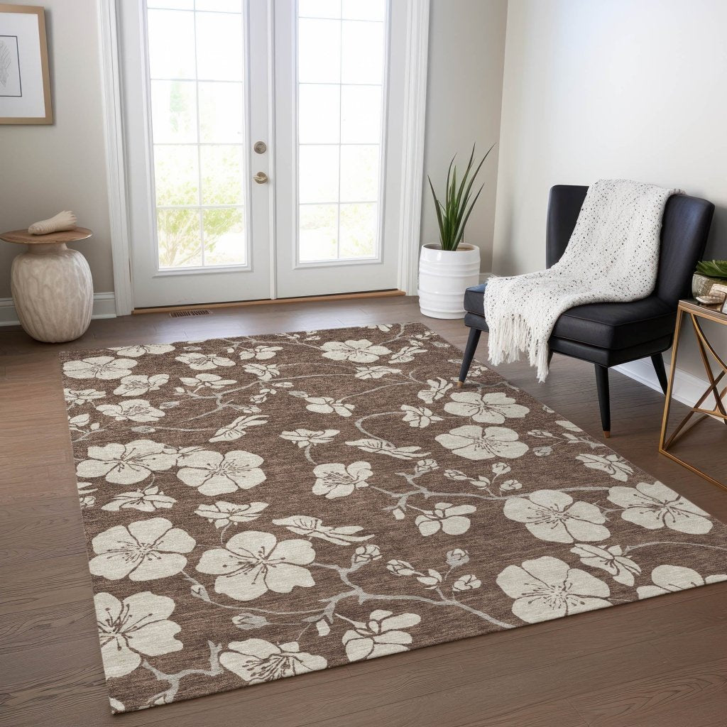 LOOMLAN Rugs Ensa Brown Washable Indoor-Outdoor Rug