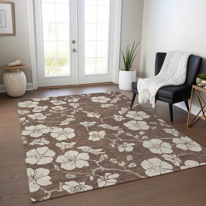 LOOMLAN Rugs Ensa Brown Washable Indoor-Outdoor Rug