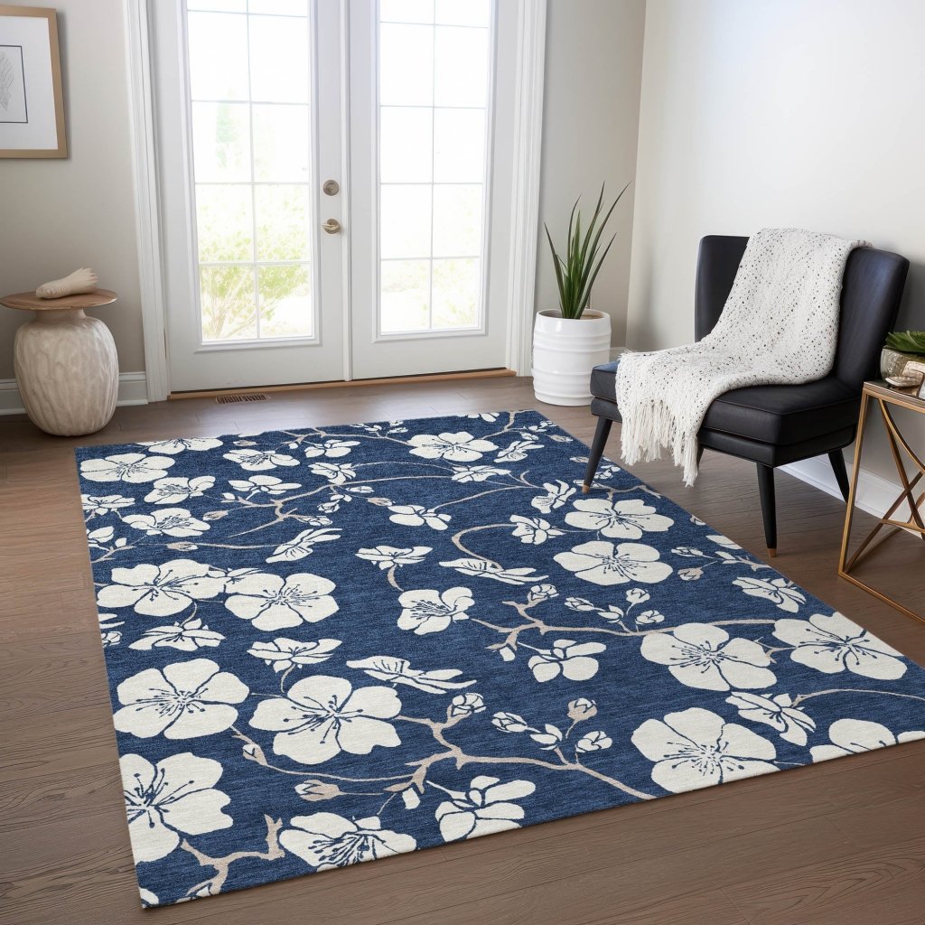 LOOMLAN Rugs Ensa Navy Washable Indoor-Outdoor Rug
