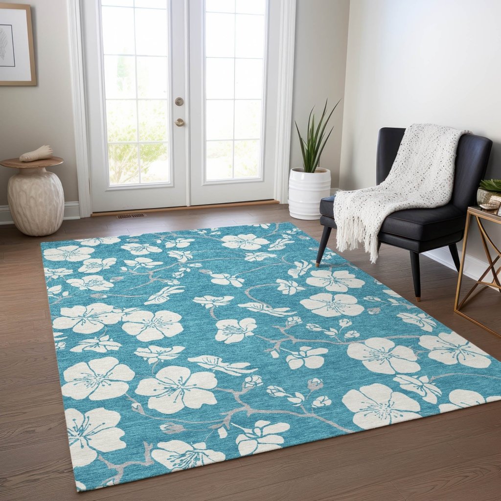 LOOMLAN Rugs Ensa Teal Washable Indoor-Outdoor Rug