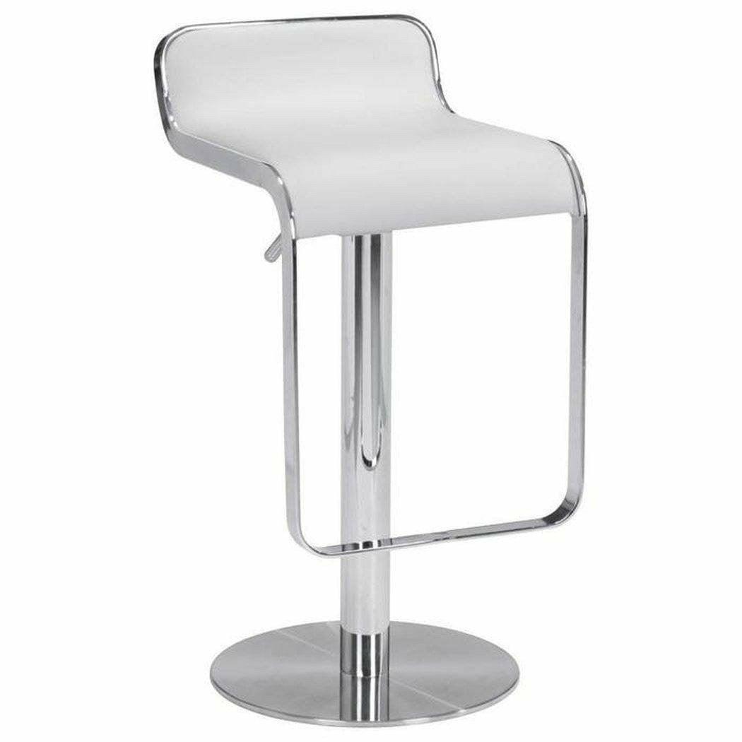 Equino Barstool White - Sideboards and Things Back Type_With Back, Color_Silver, Color_White, Depth_10-20, Features_Adjustable Height, Finish_Polished, Height_20-30, Materials_Metal, Materials_Upholstery, Metal Type_Steel, Product Type_Bar Height, Product Type_Counter Height, Seat Material_Upholstery, Shape_Armless, Upholstery Type_Leather, Upholstery Type_Vegan Leather, Width_10-20