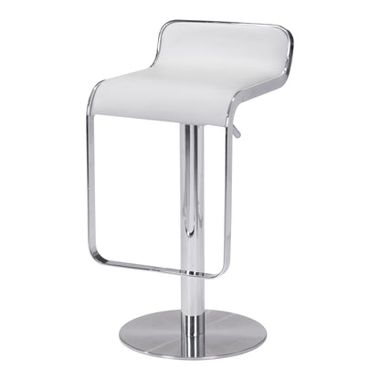 Equino Barstool White - Sideboards and Things Back Type_With Back, Color_Silver, Color_White, Depth_10-20, Features_Adjustable Height, Finish_Polished, Height_20-30, Materials_Metal, Materials_Upholstery, Metal Type_Steel, Product Type_Bar Height, Product Type_Counter Height, Seat Material_Upholstery, Shape_Armless, Upholstery Type_Leather, Upholstery Type_Vegan Leather, Width_10-20