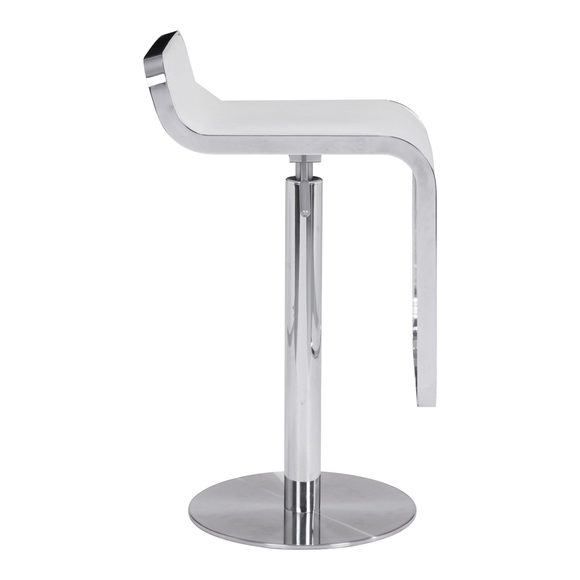 Equino Barstool White - Sideboards and Things Back Type_With Back, Color_Silver, Color_White, Depth_10-20, Features_Adjustable Height, Finish_Polished, Height_20-30, Materials_Metal, Materials_Upholstery, Metal Type_Steel, Product Type_Bar Height, Product Type_Counter Height, Seat Material_Upholstery, Shape_Armless, Upholstery Type_Leather, Upholstery Type_Vegan Leather, Width_10-20