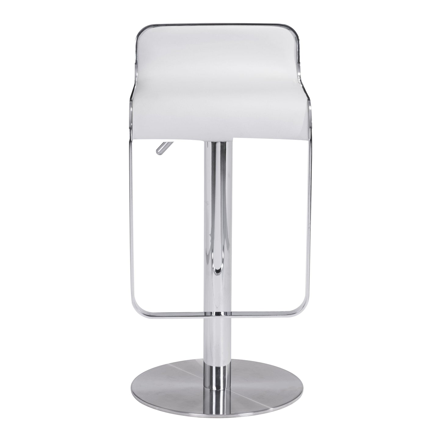 Equino Barstool White - Sideboards and Things Back Type_With Back, Color_Silver, Color_White, Depth_10-20, Features_Adjustable Height, Finish_Polished, Height_20-30, Materials_Metal, Materials_Upholstery, Metal Type_Steel, Product Type_Bar Height, Product Type_Counter Height, Seat Material_Upholstery, Shape_Armless, Upholstery Type_Leather, Upholstery Type_Vegan Leather, Width_10-20