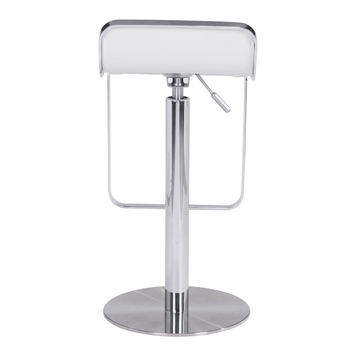 Equino Barstool White - Sideboards and Things Back Type_With Back, Color_Silver, Color_White, Depth_10-20, Features_Adjustable Height, Finish_Polished, Height_20-30, Materials_Metal, Materials_Upholstery, Metal Type_Steel, Product Type_Bar Height, Product Type_Counter Height, Seat Material_Upholstery, Shape_Armless, Upholstery Type_Leather, Upholstery Type_Vegan Leather, Width_10-20